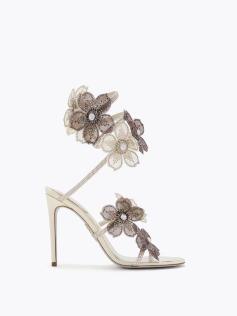 RENE CAOVILLA PEACH FLOWER IVORY AND GREY SANDAL 105