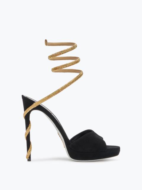 RENE CAOVILLA Margot Black Suede And Gold Platform Sandal 120