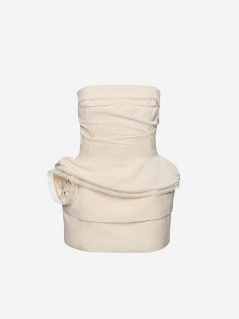 MAGDA BUTRYM Strapless mini dress with lace-trimmed peplum in cream