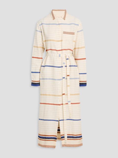 lemlem Belted striped cotton-blend gauze midi shirt dress