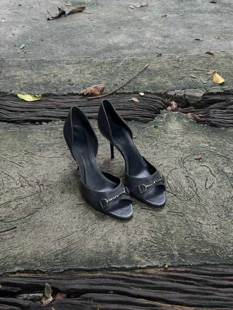 GUCCI Gucci Horsebit D’Orsay Black Leather Peep-Toe Heels