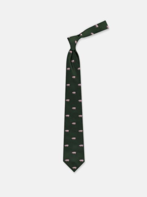 J. PRESS MADE-IN-ENGLAND GREEN WITH PINK PIGS CLUB TIE
