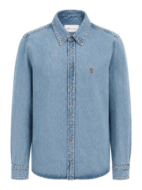 AMI Paris Ami Paris Men Light Denim Button-Down Shirt With Ami De Coeur