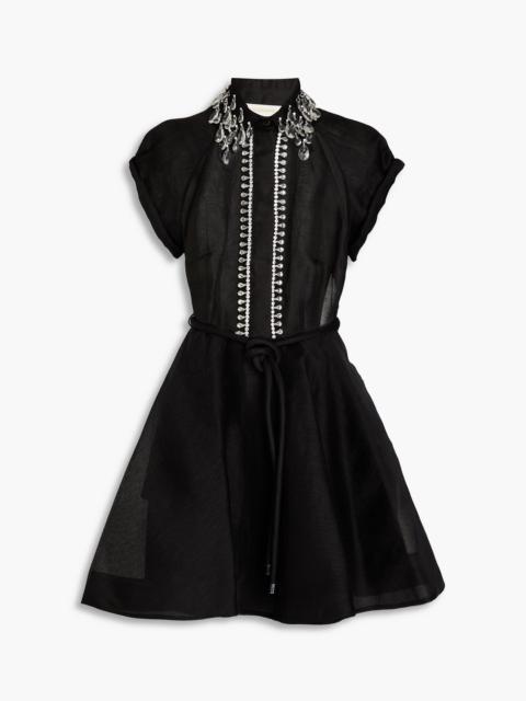 Zimmermann Embellished linen and silk-blend gauze mini dress