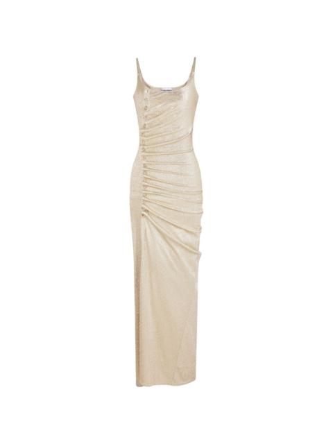 rabanne button-embellished ruched maxi dress