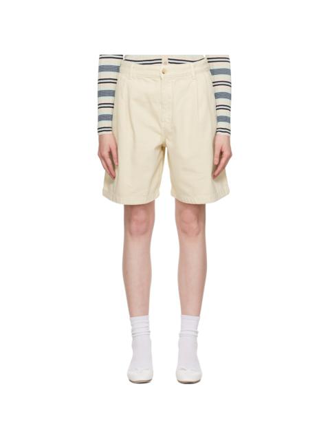Maison Kitsuné Off-White Casual Pleated Bermuda Denim Shorts