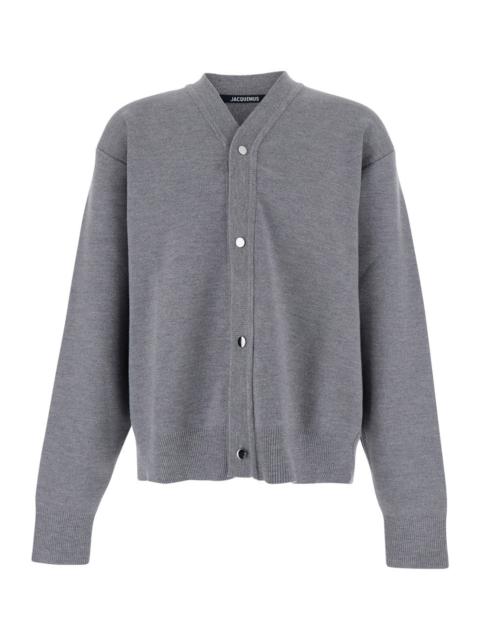 JACQUEMUS Jacquemus Men Grey V-Neck Cardigan With Dropped Shoulders In Cotton Man