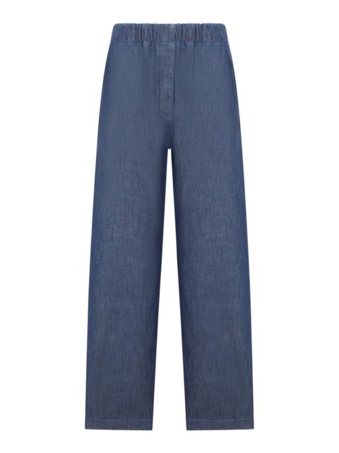 Jil Sander Jil Sander Women Wide Leg Trousers In Lightweight Cotton Chambray