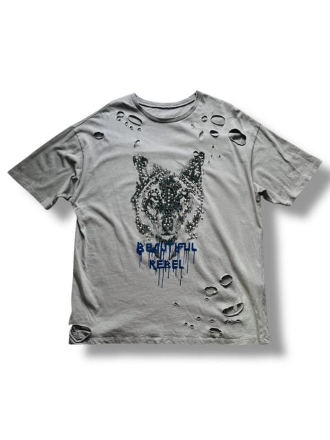 Massimo Dutti - Distressed Inditex Beautiful Rebel Stones Fox Ripped TShirt