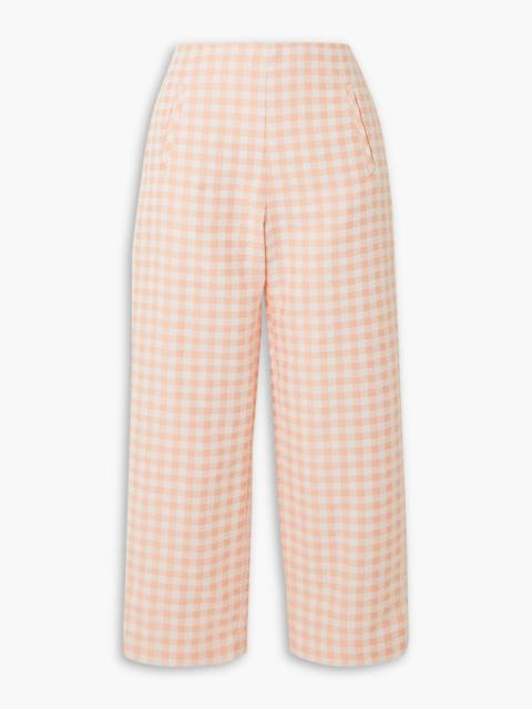 Other Designers Cropped gingham cotton-blend bouclé straight-leg pants