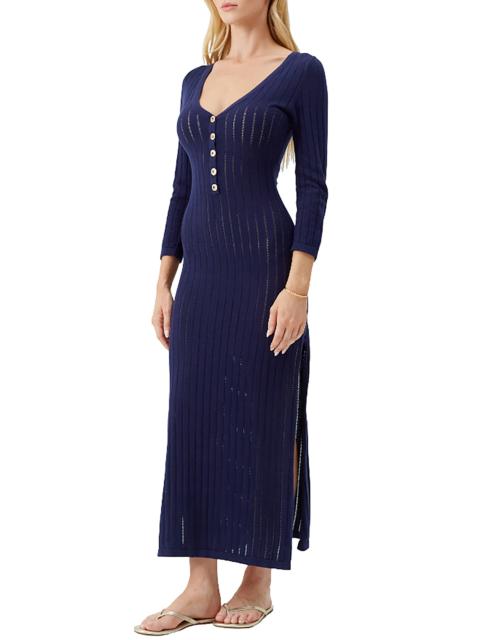 MELISSA ODABASH Melissa Odabash Jade Long Sleeve Semisheer Cotton Cover-Up Dress in Navy at Nordstrom