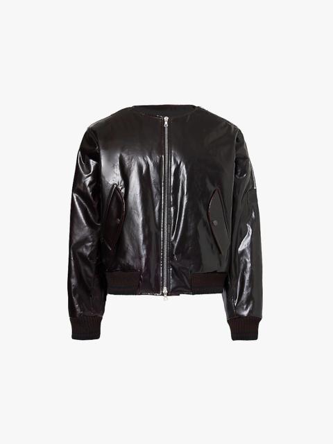 Waxed regular-fit padded cotton-blend bomber jacket