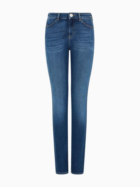 EMPORIO ARMANI ASV J18 high-waisted skinny-leg jeans in a worn-look organic stretch denim