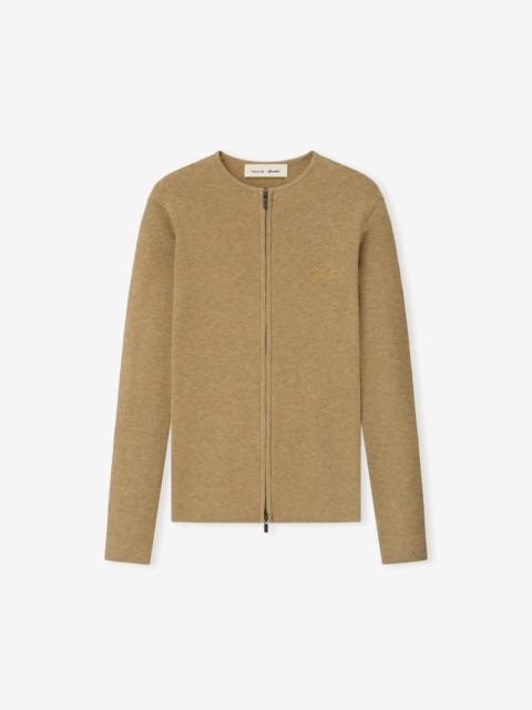 ESSENTIALS Womens Signature Rib Knit Fitted Long Sleeve Zip Up Tee