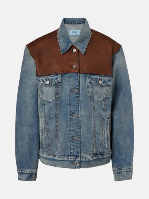Prada Leather-trimmed denim jacket