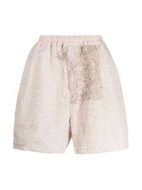 By Walid EMBROIDERED-PATCHWORK BERMUDA SHORTS