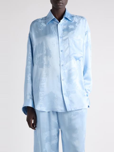 BALENCIAGA Balenciaga Washed Silk Cocoon Button-Up Shirt in 5840 Baby Blue at Nordstrom