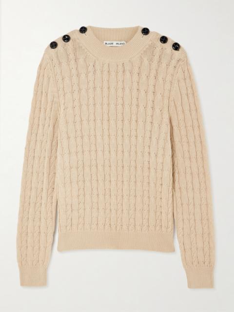 BLAZÉ MILANO Button-embellished Cable-knit Cotton Sweater