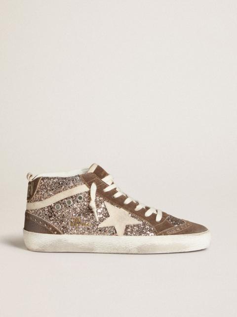 Golden Goose Women's Mid Star in glitter with pearl suede star and brown suede inserts