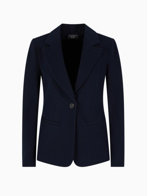 EMPORIO ARMANI ICON SINGLE-BREASTED JACKET IN AN EMBOSSED JACQUARD KNIT JERSEY