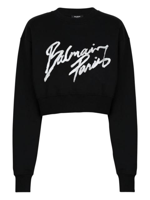Balmain Logo Cropped Sweatshirt