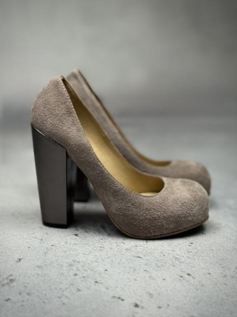 Acne Studios Vintage Acne Studios Taupe Suede Chunky Block Heel Pumps Lux