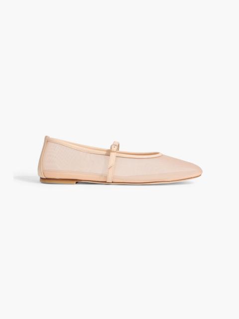 Stuart Weitzman Bareitall leather-trimmed mesh Mary Jane flats