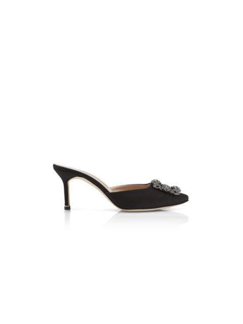 Manolo Blahnik Black Satin Jewel Buckle Mules