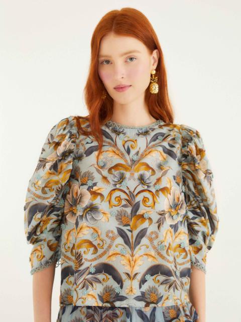 FARM RIO Blue Snake Garden 3D Applique Blouse