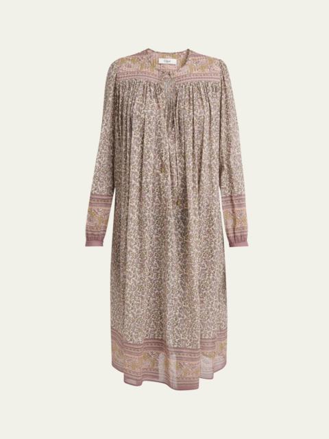 Chloé Pleated Floral & Paisley-Print Voile Midi Dress