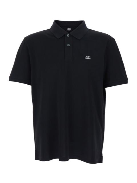 C.P. Company C.P. Company Men Black Polo Shirt With Classic Collar And Logo Lettering On The Front In Cotton Stre