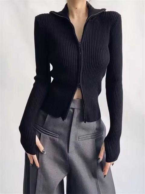 Other Designers Japanese Brand - CHIC MINIMALIST Black Ribbed Knit Full Zip Cardigan