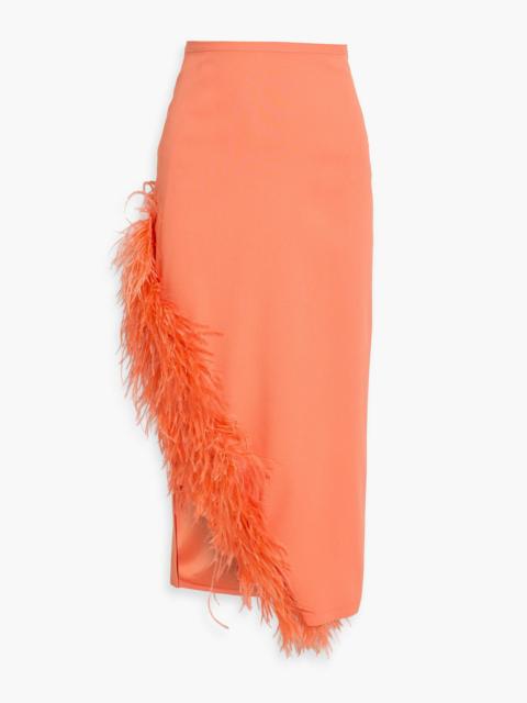 LAPOINTE Feather-trimmed crepe midi skirt