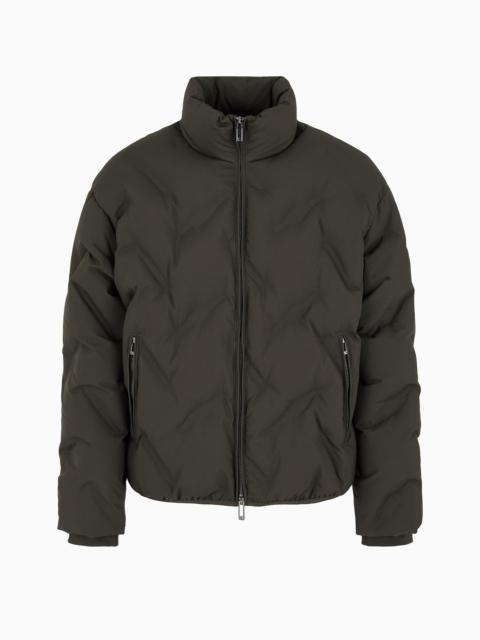 EMPORIO ARMANI Full-zip nylon down jacket with all-over matelassé-effect micro eagle