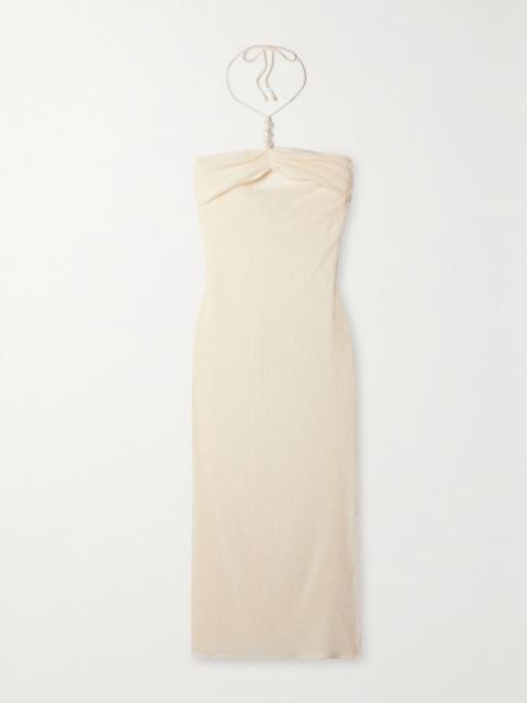 MAGDA BUTRYM Embellished Gathered Stretch Lyocell-blend Halterneck Maxi Dress