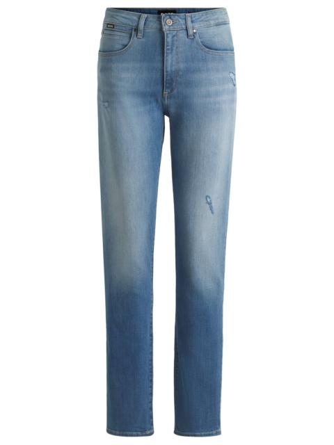 BOSS SLIM-FIT JEANS IN WASHED BLUE STRETCH DENIM