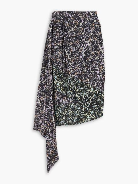 Dries Van Noten Asymmetric draped printed crepe de chine skirt