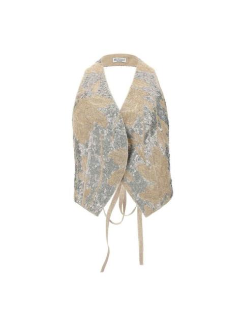 Brunello Cucinelli Brunello Cucinelli Beige Embroidered Linen Vest