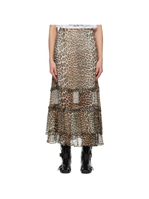 GANNI Multicolor Leopard Long Chiffon Ruffle Maxi Skirt