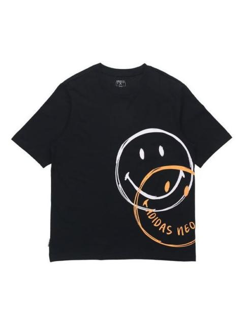 adidas adidas neo U Csmy Tee Casual Sports Smiling Face Printing Short Sleeve Black H61985