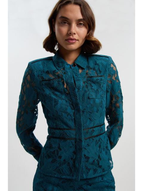 KAREN MILLEN Tipped Corded Lace Pocket Detail Woven Top