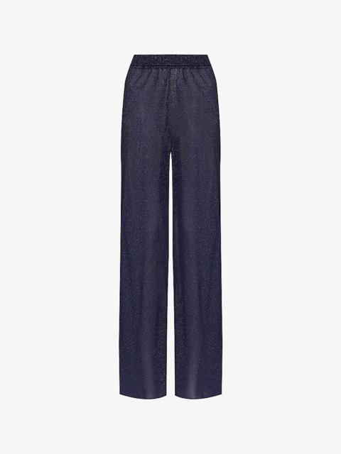 Oséree Lumiere metallic-weave wide-leg high-rise woven trousers