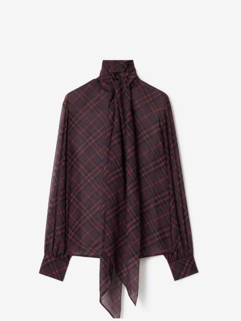 Burberry Check Silk Scarf Blouse