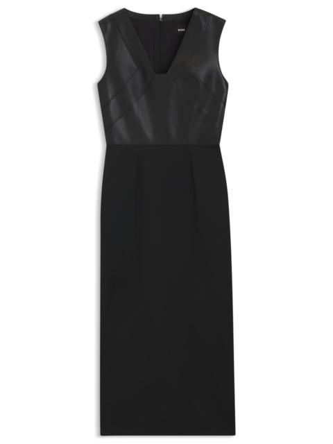 BOSS VIRGIN-WOOL DRESS WITH LEATHER BODICE