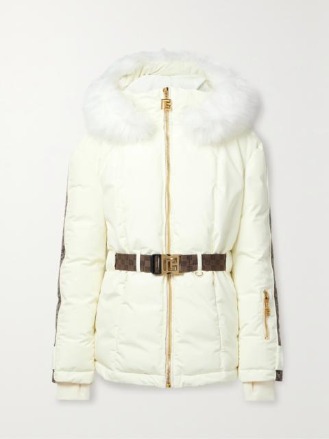 Balmain Belted Hooded Faux Fur And Jacquard-trimmed Shell Ski Jacket