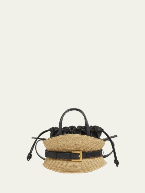Shuffle Mini Top-Handle Bag in Raffia and Calfskin