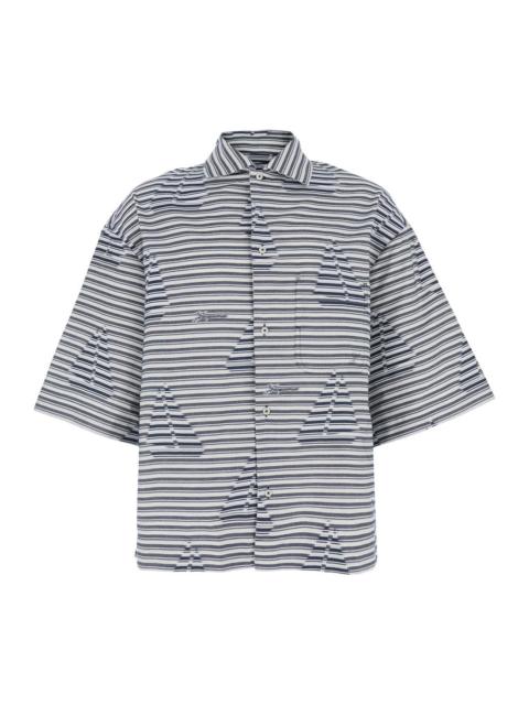 JACQUEMUS Jacquemus Men 'La Chemise Plage' Blue Bowling Shirt With Sailboat Stripe Motif In Cotton For Men