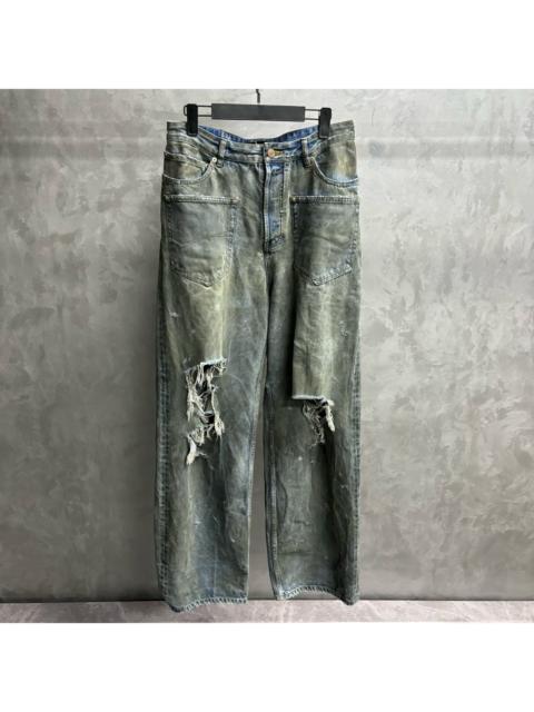 BALENCIAGA Balenciaga denim blue distressed ripped casual zipper side pocket jeans