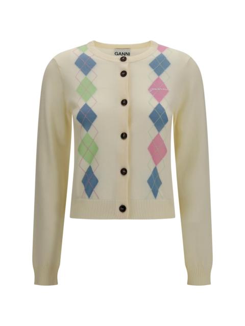 GANNI Ganni Diamond-pattern Cardigan Egret