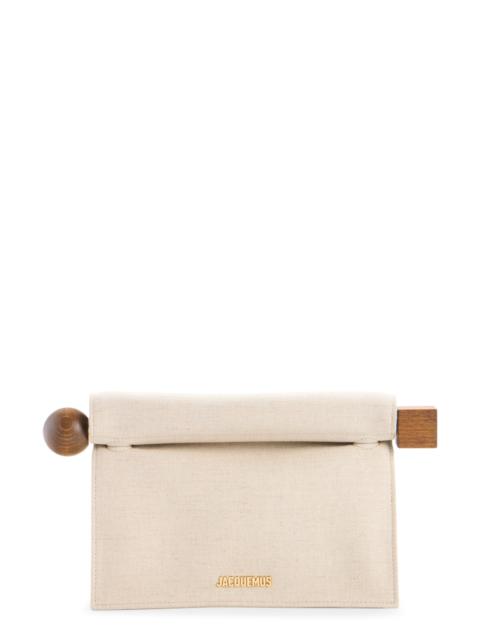 JACQUEMUS Jacquemus La Pochette Rond Carré Canvas Clutch in Light Greige at Nordstrom